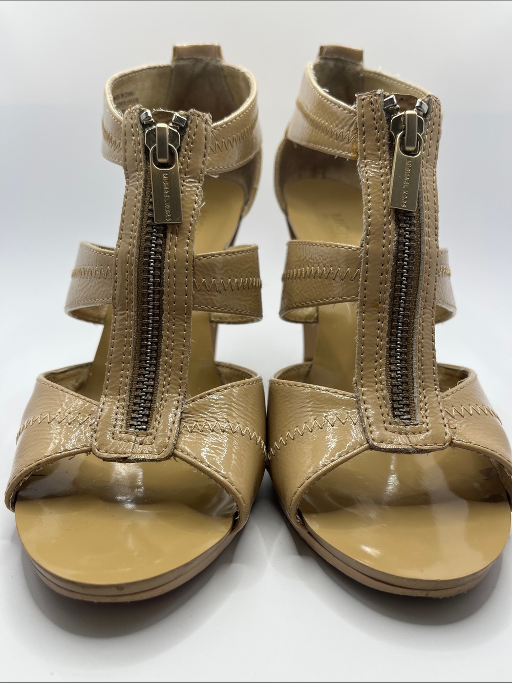 Neutral Tan Zip-Front Strappy Heels for Women - Picture 8 of 8